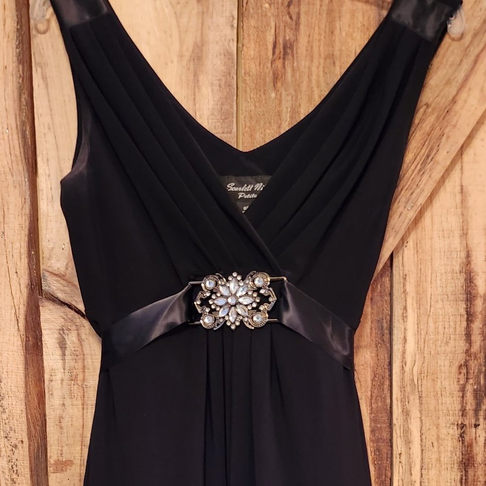 Black Dress with floral satin belt